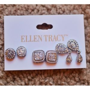 Ellen Tracy Elegant Fashion 3 Silver Earrings Set